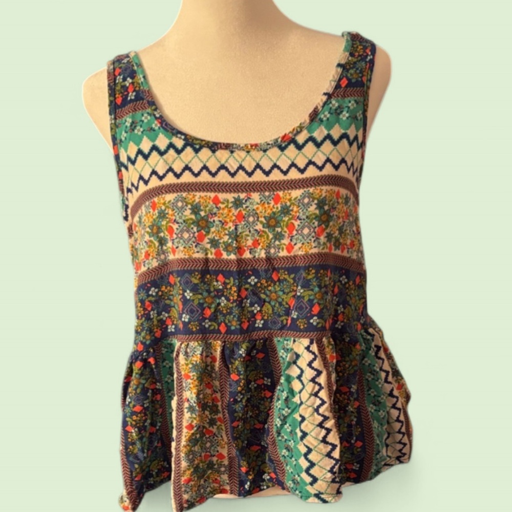 Soprano Multicolor Floral Boho Peplum Blouse